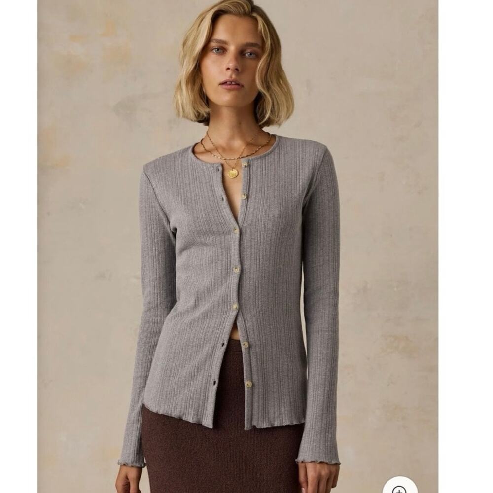 NWOT Women’s Faherty Paradise Pointelle Cardigan in Medium Grey Heather SZ XS
